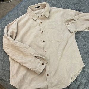 MIHOLL Womens Corduroy Jacket Shacket Long Sleeve Button Down Collared Shirt Top